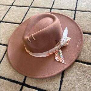Elegant Brown Women's Hat with Scarf Detail